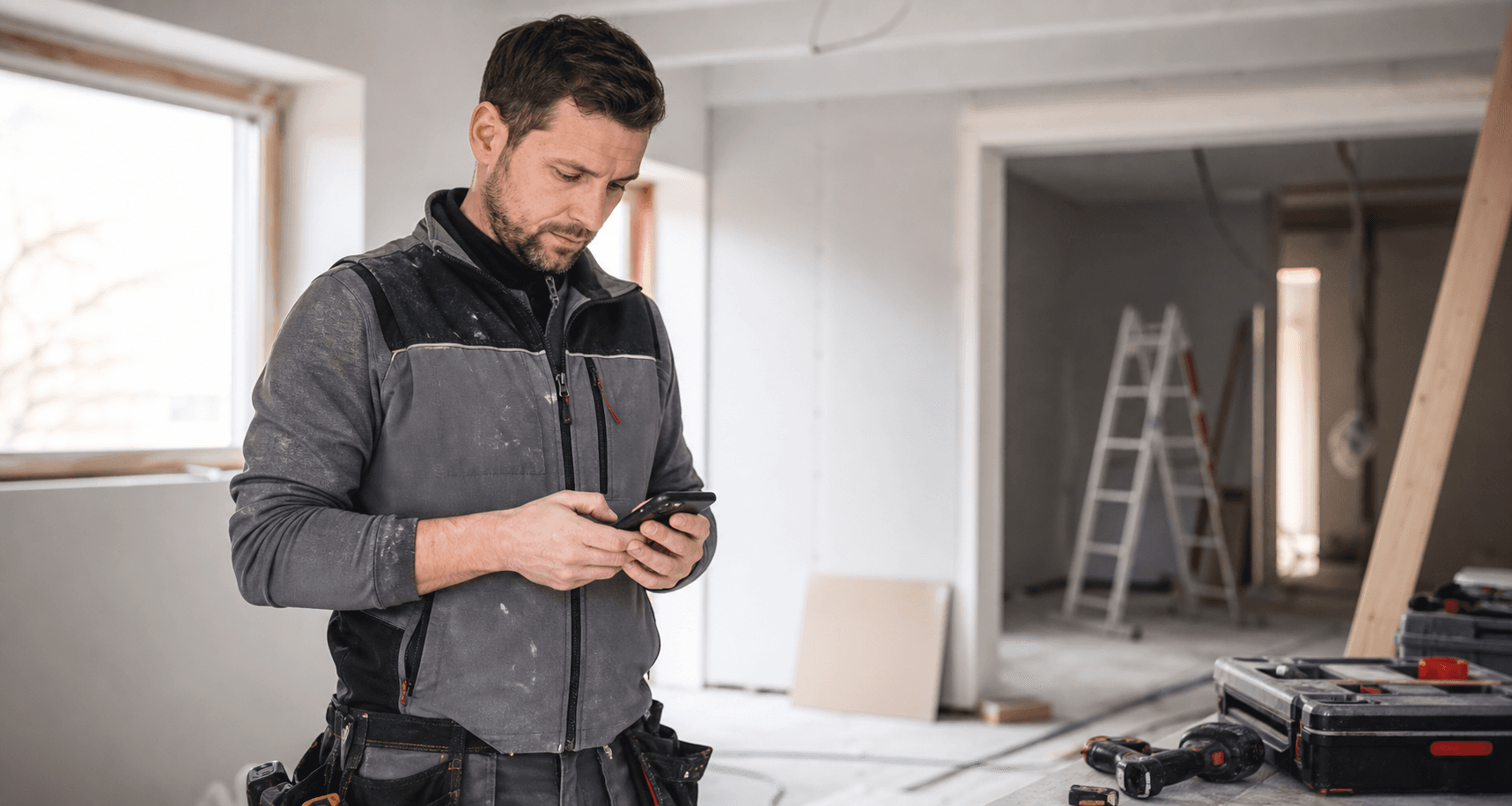 Fachowiec używający telefonu podczas pracy